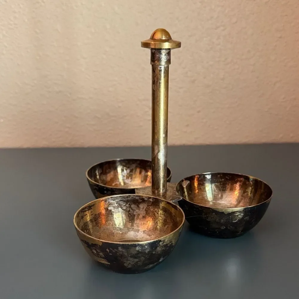 DEPARTMENT 56 Vintage Brass Silver Plated 3 Bowl Condiment/Candy Dish